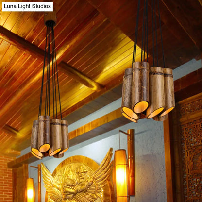 Bamboo Hanging Lamp Antique Tube Suspension Light - 8 Lights, Beige - Ideal for Bistro Restaurant