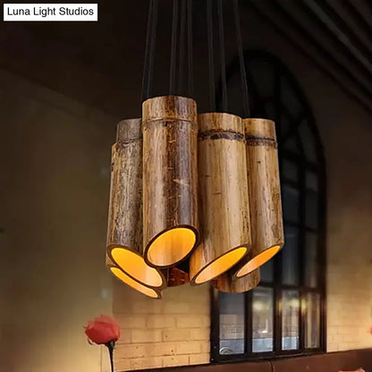 Bamboo Hanging Lamp Antique Tube Suspension Light - 8 Lights, Beige - Ideal for Bistro Restaurant