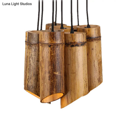 Bamboo Hanging Lamp Antique Tube Suspension Light - 8 Lights, Beige - Ideal for Bistro Restaurant