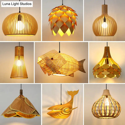 Bamboo Hanging Lamp: Handcrafted Asian Style with 1 Bulb for Tea Room