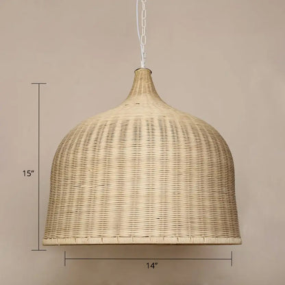 Bamboo Hanging Lamp: Modern Cloche Shape, Wood Ceiling Light for Bedroom