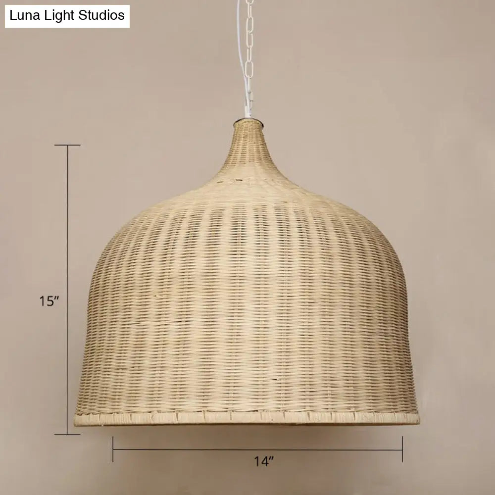 Bamboo Hanging Lamp: Modern Cloche Shape, Wood Ceiling Light for Bedroom