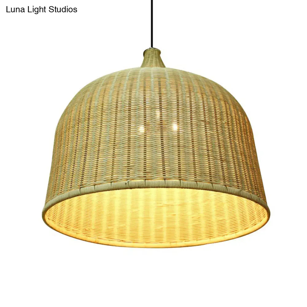 Bamboo Hanging Lamp: Modern Cloche Shape, Wood Ceiling Light for Bedroom