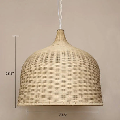 Bamboo Hanging Lamp: Modern Cloche Shape, Wood Ceiling Light for Bedroom