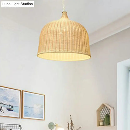 Bamboo Hanging Lamp: Modern Cloche Shape, Wood Ceiling Light for Bedroom