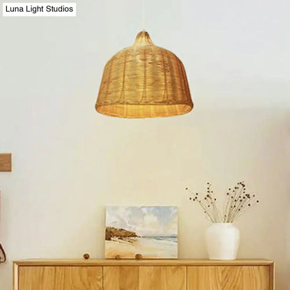 Bamboo Hanging Lamp: Modern Cloche Shape, Wood Ceiling Light for Bedroom