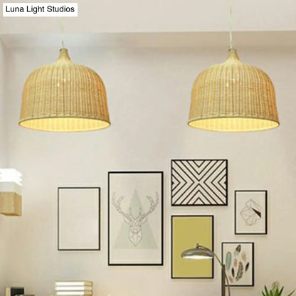 Bamboo Hanging Lamp: Modern Cloche Shape, Wood Ceiling Light for Bedroom