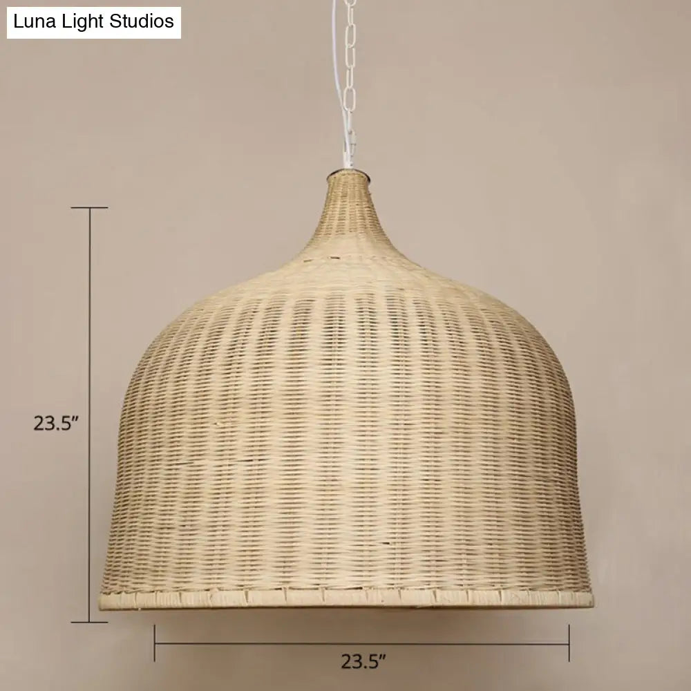 Bamboo Hanging Lamp: Modern Cloche Shape, Wood Ceiling Light for Bedroom