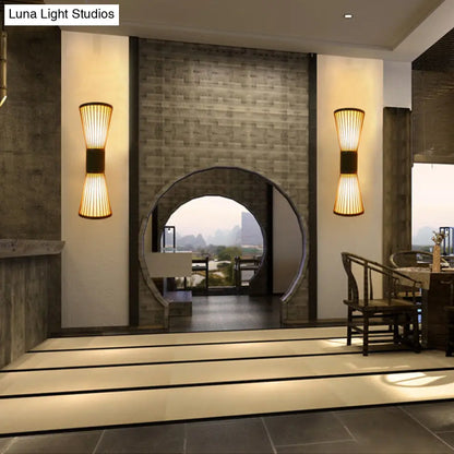 DecorBites™ DecorBites™ Bamboo Hourglass Sconce Light - Modern Wall Lighting Fixture with 2 Bulbs in Bronze for Living Room