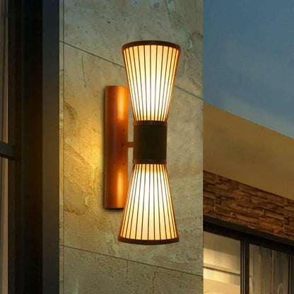 DecorBites™ DecorBites™ Bamboo Hourglass Sconce Light - Modern Wall Lighting Fixture with 2 Bulbs in Bronze for Living Room