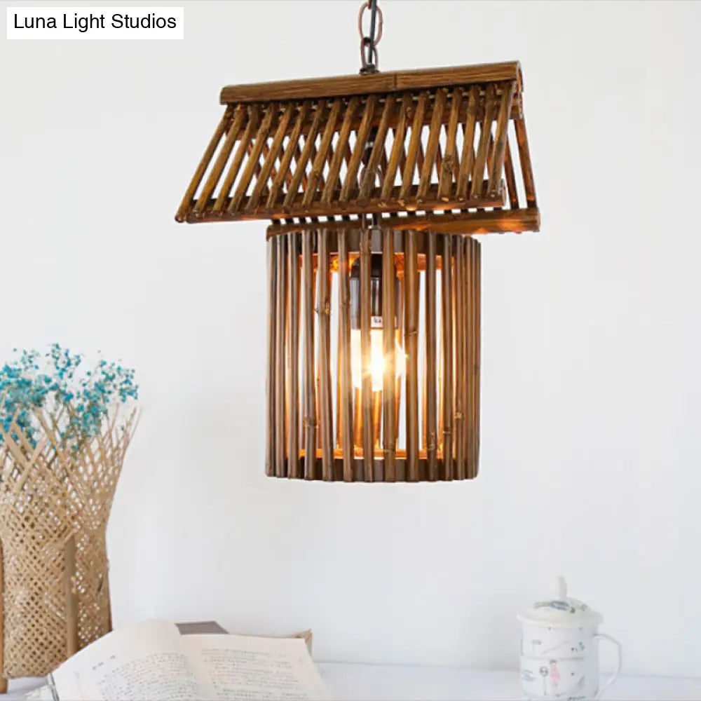 Bamboo House Pendant Light Modern Ceiling Lamp in Brown