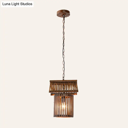 Bamboo House Pendant Light Modern Ceiling Lamp in Brown