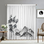 White bamboo ink painting curtains with black and gray ink-style bamboo and mountain design for living room decorbites decor