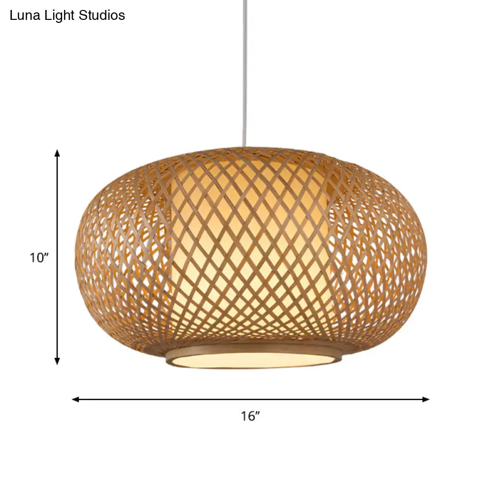 Bamboo Lantern Pendant Light - Tradition Style, 1 Bulb, 16"/19.5" Wide Wood Hanging Lamp Kit