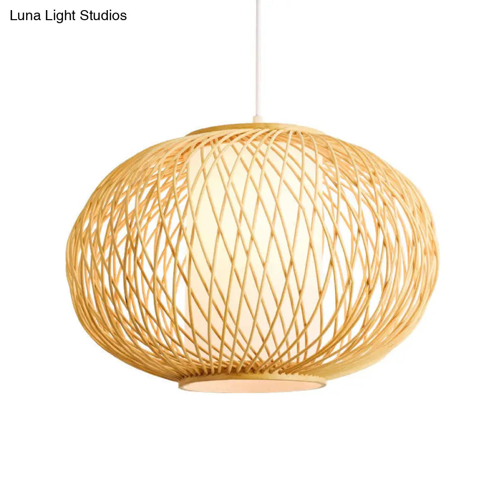 Bamboo Lantern Pendant Light - Tradition Style, 1 Bulb, 16"/19.5" Wide Wood Hanging Lamp Kit