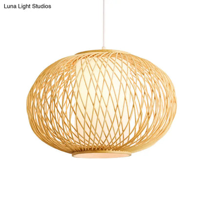 Bamboo Lantern Pendant Light - Tradition Style, 1 Bulb, 16"/19.5" Wide Wood Hanging Lamp Kit