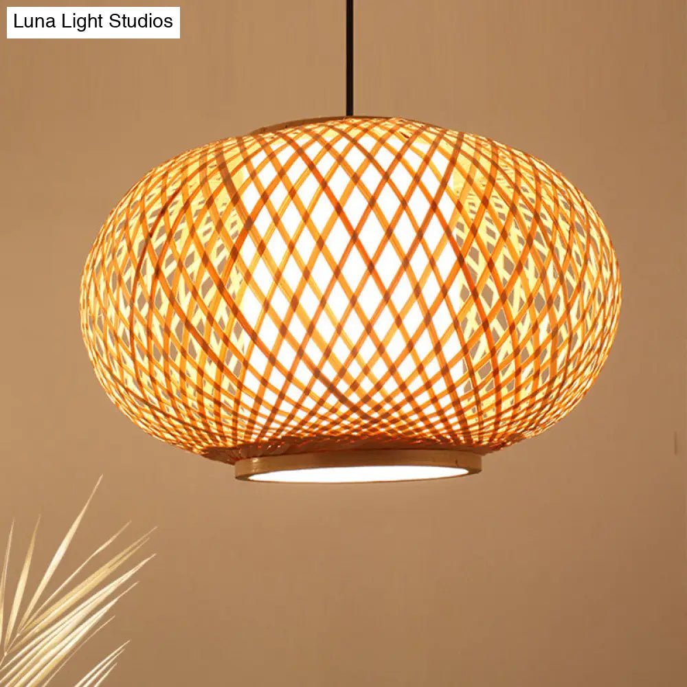 Bamboo Lantern Pendant Light - Tradition Style, 1 Bulb, 16"/19.5" Wide Wood Hanging Lamp Kit