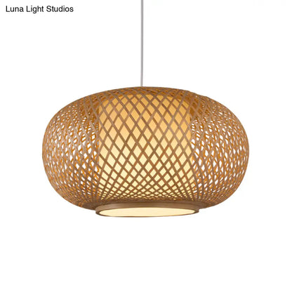 Bamboo Lantern Pendant Light - Tradition Style, 1 Bulb, 16"/19.5" Wide Wood Hanging Lamp Kit