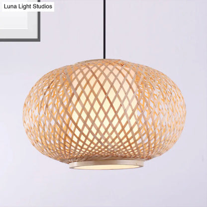 Bamboo Lantern Pendant Light - Tradition Style, 1 Bulb, 16"/19.5" Wide Wood Hanging Lamp Kit