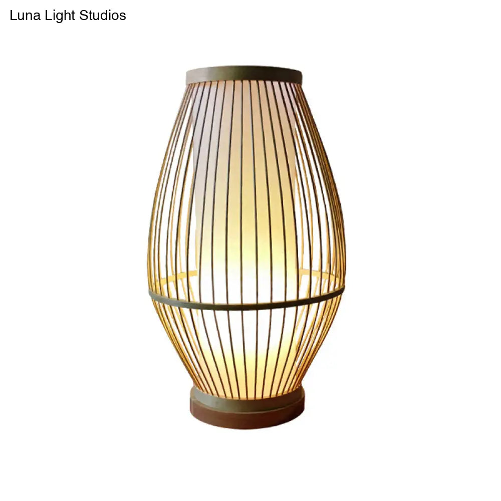 Lámpara de escritorio tipo farol de bambú para comedores - Iluminación asiática beige con bombilla