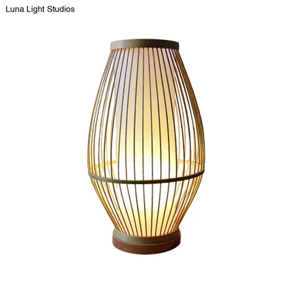 Lámpara de escritorio tipo farol de bambú para comedores - Iluminación asiática beige con bombilla