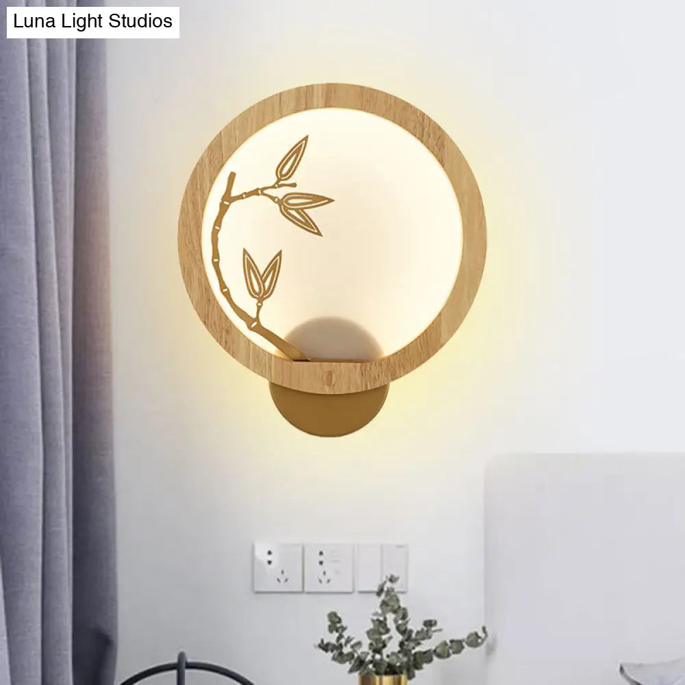 Lámpara mural de hoja de bambú - Lámpara de pared LED de madera estilo chino en negro/beige para dormitorio