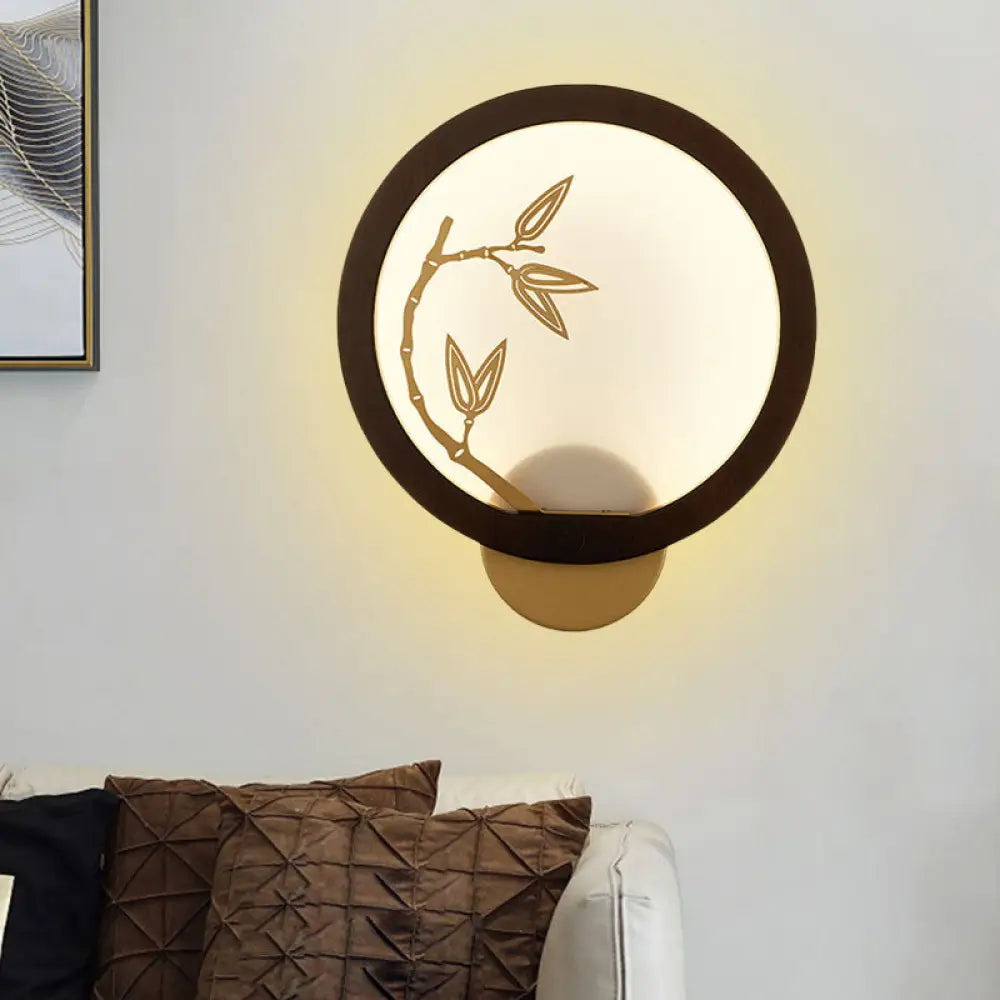 Lámpara mural de hoja de bambú - Lámpara de pared LED de madera estilo chino en negro/beige para dormitorio