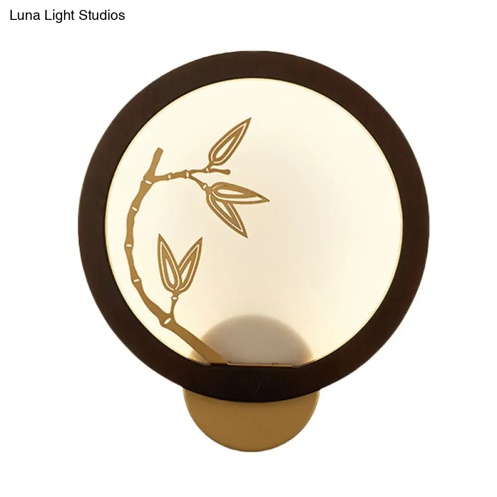 Lámpara mural de hoja de bambú - Lámpara de pared LED de madera estilo chino en negro/beige para dormitorio