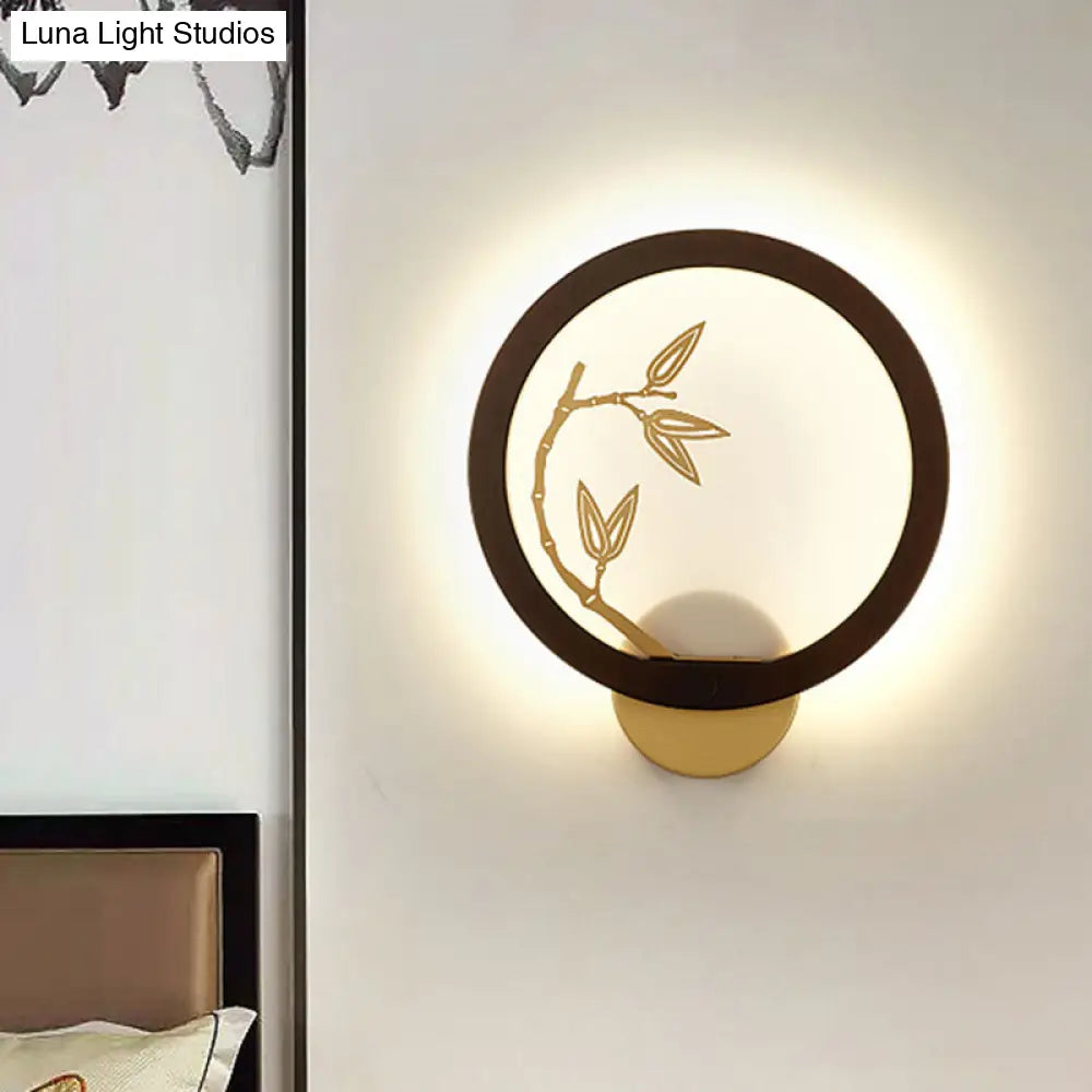 Lámpara mural de hoja de bambú - Lámpara de pared LED de madera estilo chino en negro/beige para dormitorio