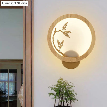 Lámpara mural de hoja de bambú - Lámpara de pared LED de madera estilo chino en negro/beige para dormitorio