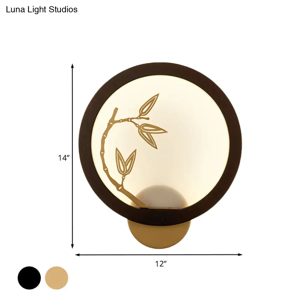 Lámpara mural de hoja de bambú - Lámpara de pared LED de madera estilo chino en negro/beige para dormitorio