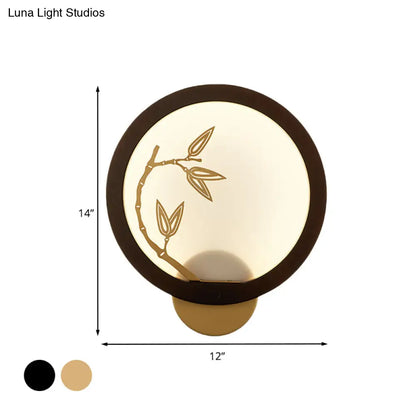 Lámpara mural de hoja de bambú - Lámpara de pared LED de madera estilo chino en negro/beige para dormitorio