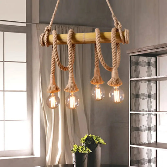 DecorBites™ Bamboo Linear Island Chandelier in Industrial Style Beige