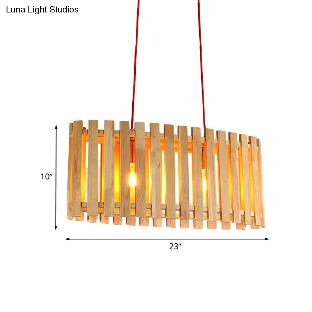 Decorbites™ stylish bamboo linear island lighting with warm wood slats and red cords pendant lamp for dining table