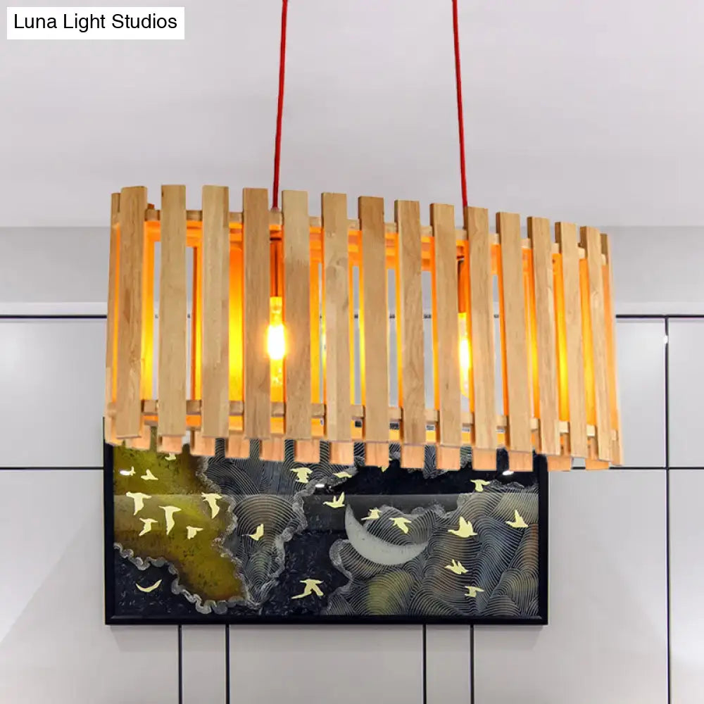 Decorbites™ stylish bamboo linear island wood pendant lamp with warm natural slats and red cords for dining table lighting