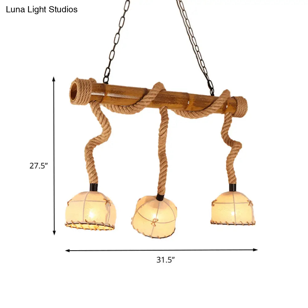 مصباح معلق خطي من الخيزران على شكل جزيرة من DecorBites™ مع غطاء قفص - طراز لودج - بيج