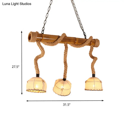مصباح معلق خطي من الخيزران على شكل جزيرة من DecorBites™ مع غطاء قفص - طراز لودج - بيج