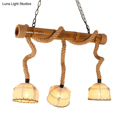 مصباح معلق خطي من الخيزران على شكل جزيرة من DecorBites™ مع غطاء قفص - طراز لودج - بيج