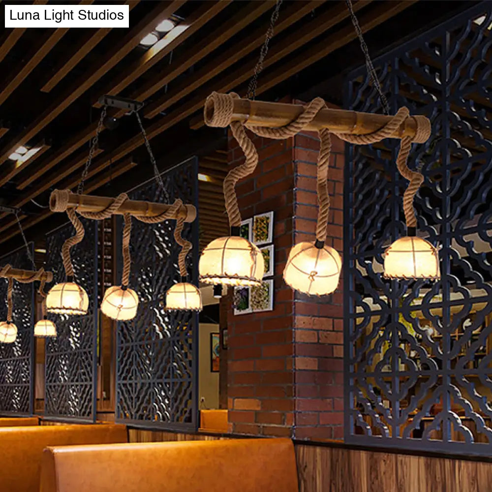 مصباح معلق خطي من الخيزران على شكل جزيرة من DecorBites™ مع غطاء قفص - طراز لودج - بيج