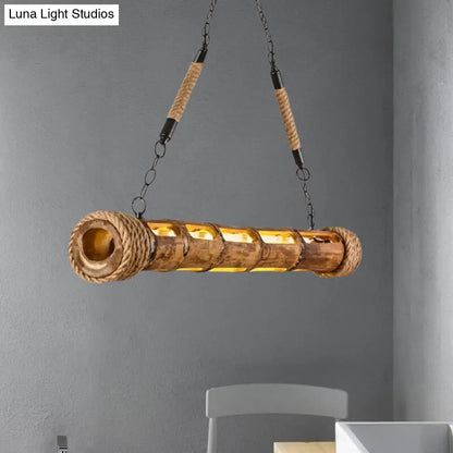 Bamboo Linear Pendant Light - Lodge Style LED Ceiling Pendant for Restaurants