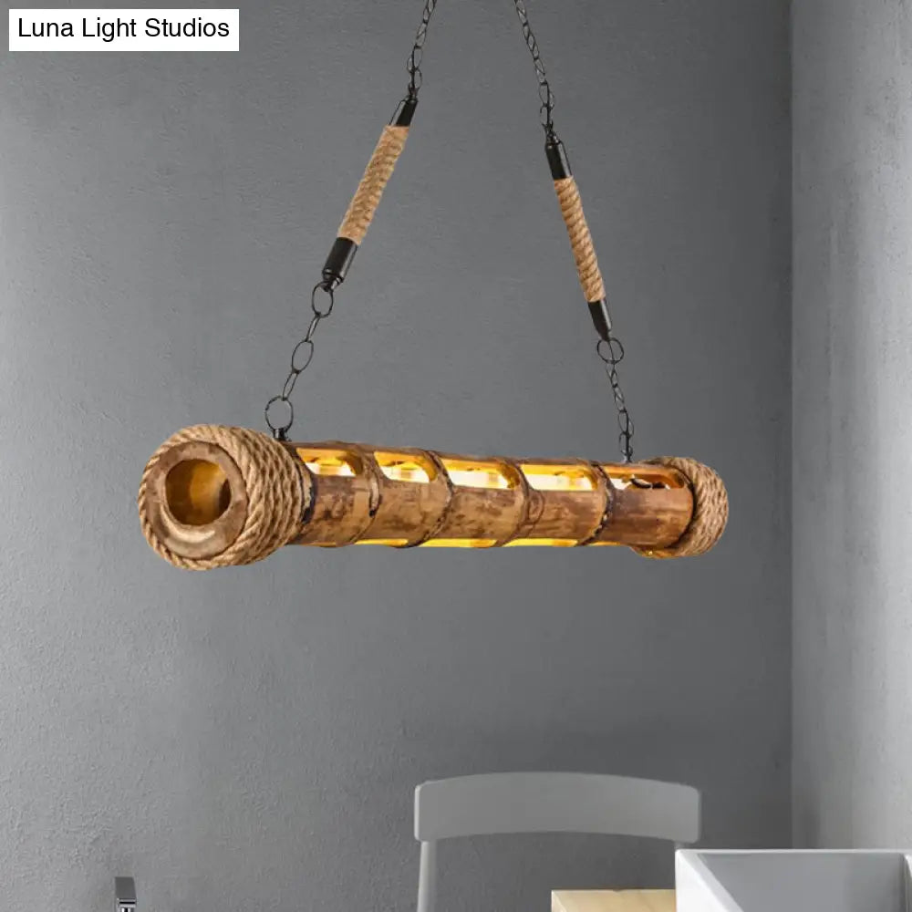 Bamboo Linear Pendant Light - Lodge Style LED Ceiling Pendant for Restaurants