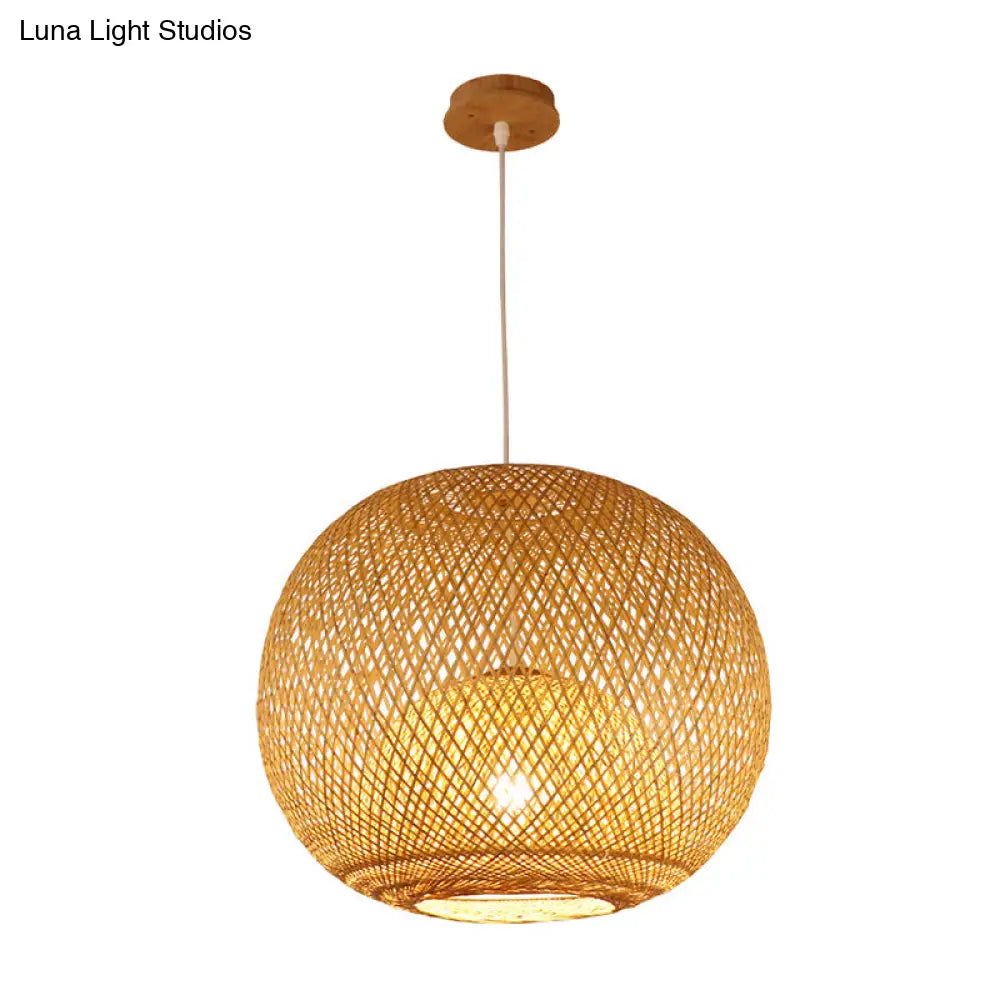 Bamboo Modern Pendant Light with Globe Shade for Dining Room - 14"/18"/21.5" Sizes Available