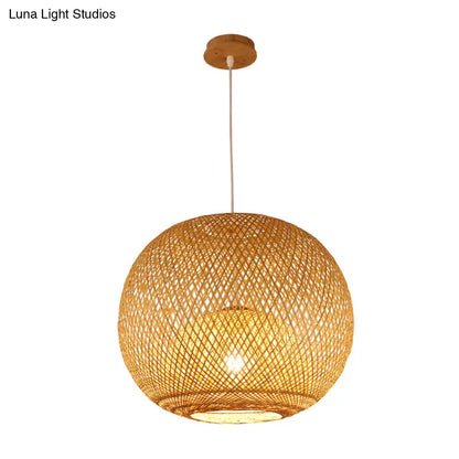 Bamboo Modern Pendant Light with Globe Shade for Dining Room - 14"/18"/21.5" Sizes Available