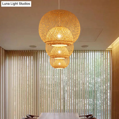 Bamboo Modern Pendant Light with Globe Shade for Dining Room - 14"/18"/21.5" Sizes Available