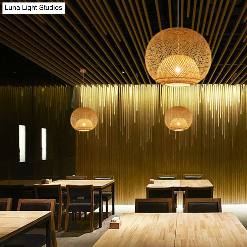 Bamboo Modern Pendant Light with Globe Shade for Dining Room - 14"/18"/21.5" Sizes Available