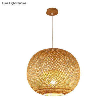 Bamboo Modern Pendant Light with Globe Shade for Dining Room - 14"/18"/21.5" Sizes Available