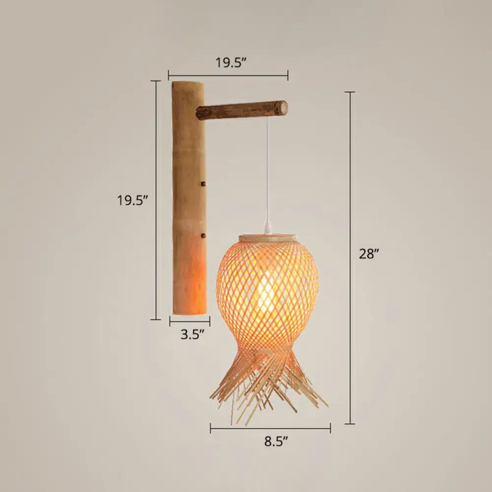 DecorBites™ DecorBites™ Bamboo Octopus Bedside Wall Lamp: Japanese Wood Light Fixture