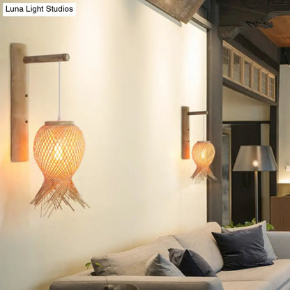 DecorBites™ DecorBites™ Bamboo Octopus Bedside Wall Lamp: Japanese Wood Light Fixture