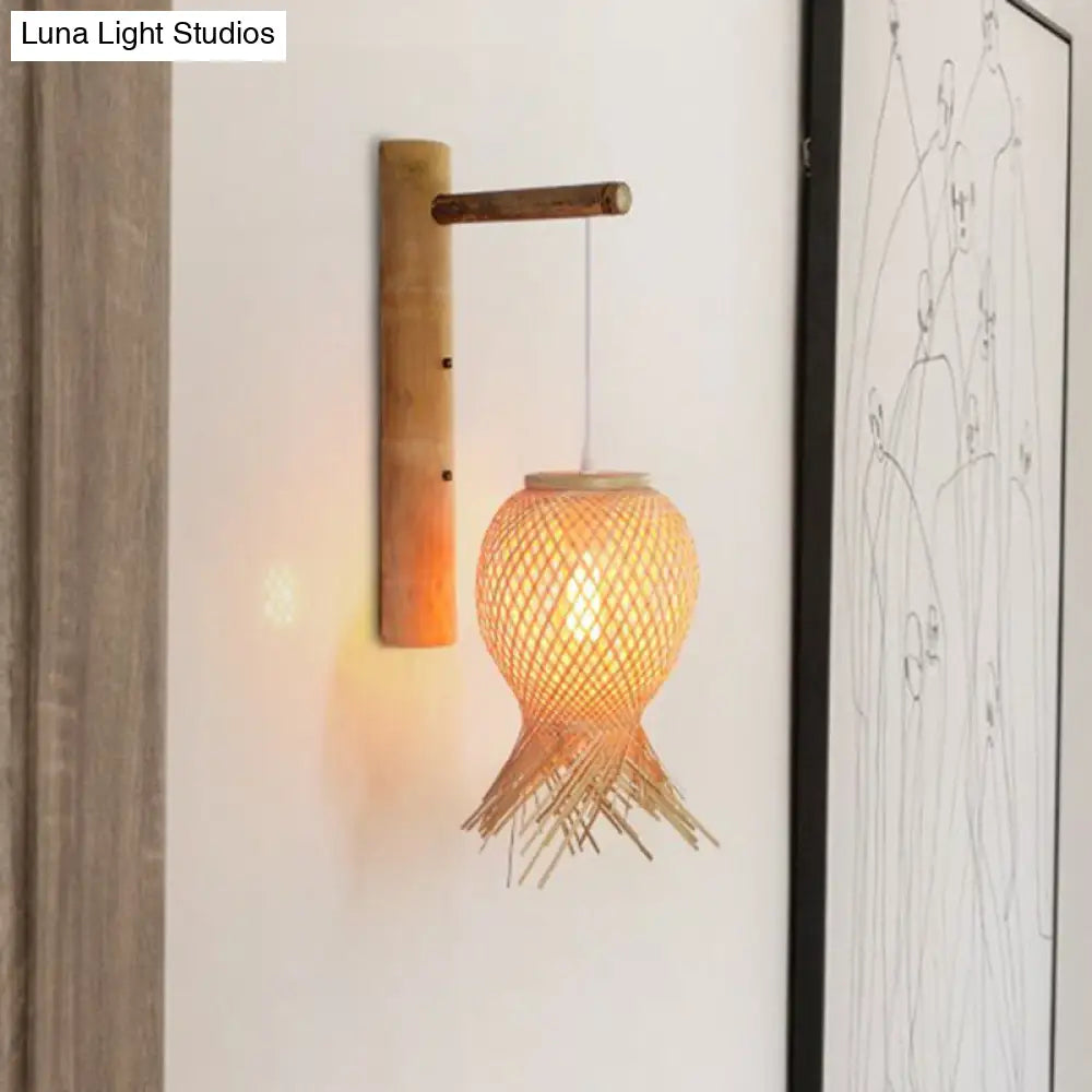 DecorBites™ DecorBites™ Bamboo Octopus Bedside Wall Lamp: Japanese Wood Light Fixture