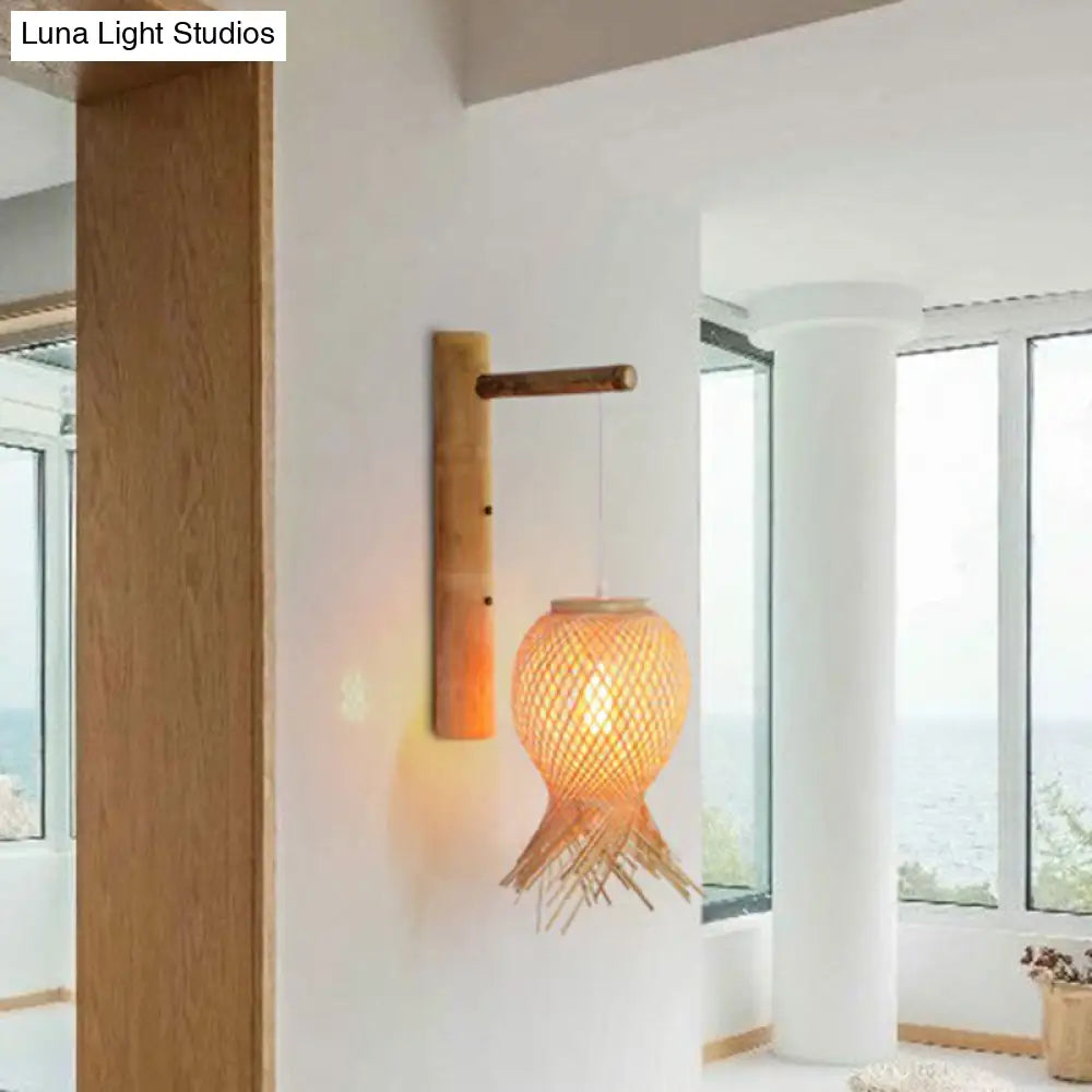 DecorBites™ DecorBites™ Bamboo Octopus Bedside Wall Lamp: Japanese Wood Light Fixture